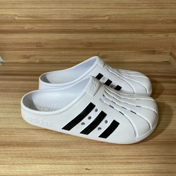 adidas | Shoes | Adidas Size 7 Adilette White Black Clogs Slides Sandals  Mens Shoes | Poshmark